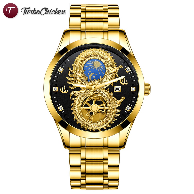 #đồng hồ đeo tay mạ vàng chống thấm nước hình rồng phượng sang trọng cho nam