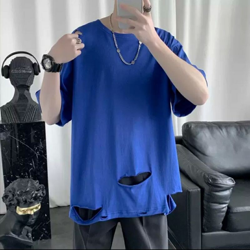 Áo Thun Tay Lỡ Rách Nhăn - Áo Phông Size Lớn Rách Đuôi Áo Loongtee