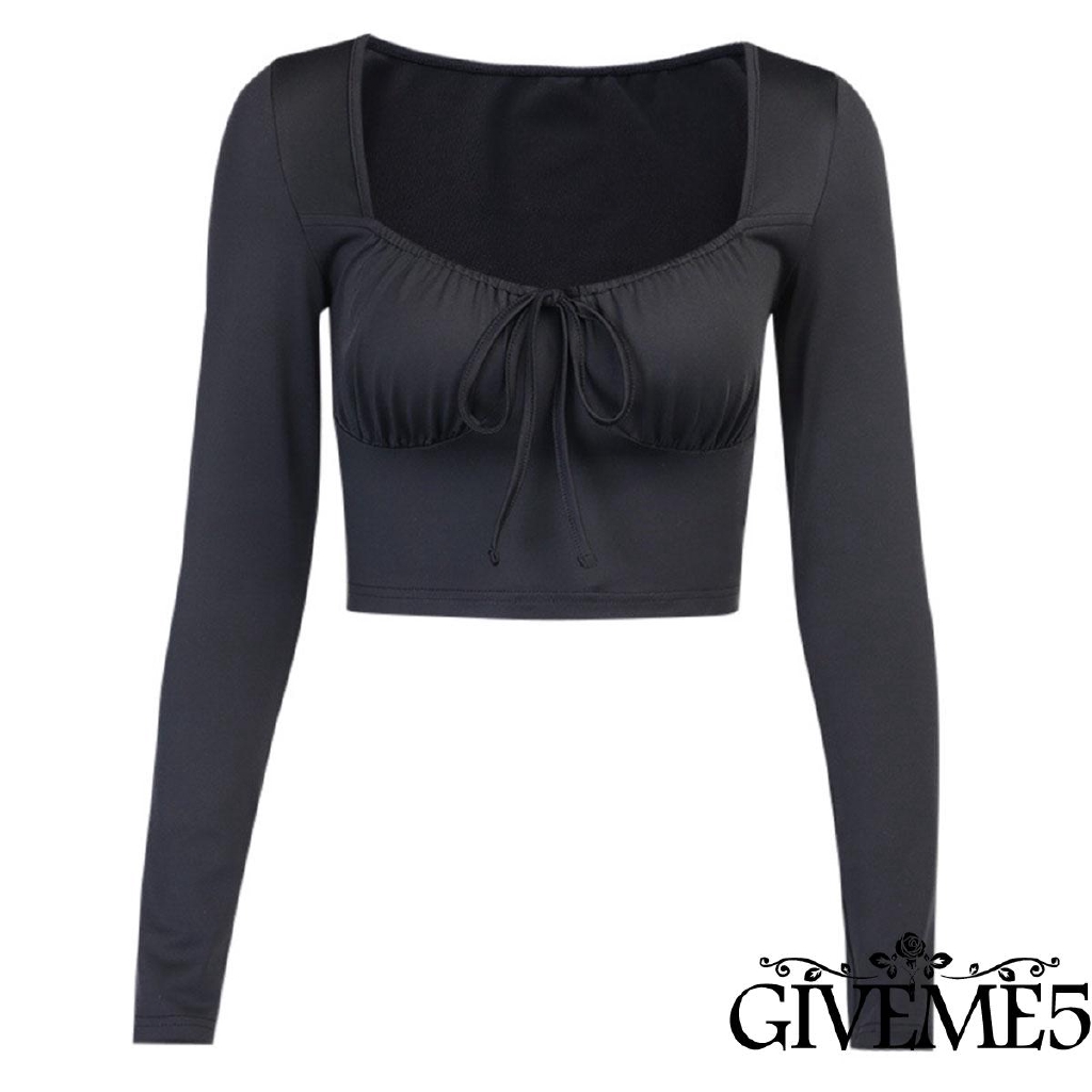 Áo Croptop Tay Dài Phối Bèo Thiết Kế Quyến Rũ