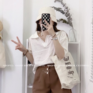Áo polo lưới chất len cổ chữ V