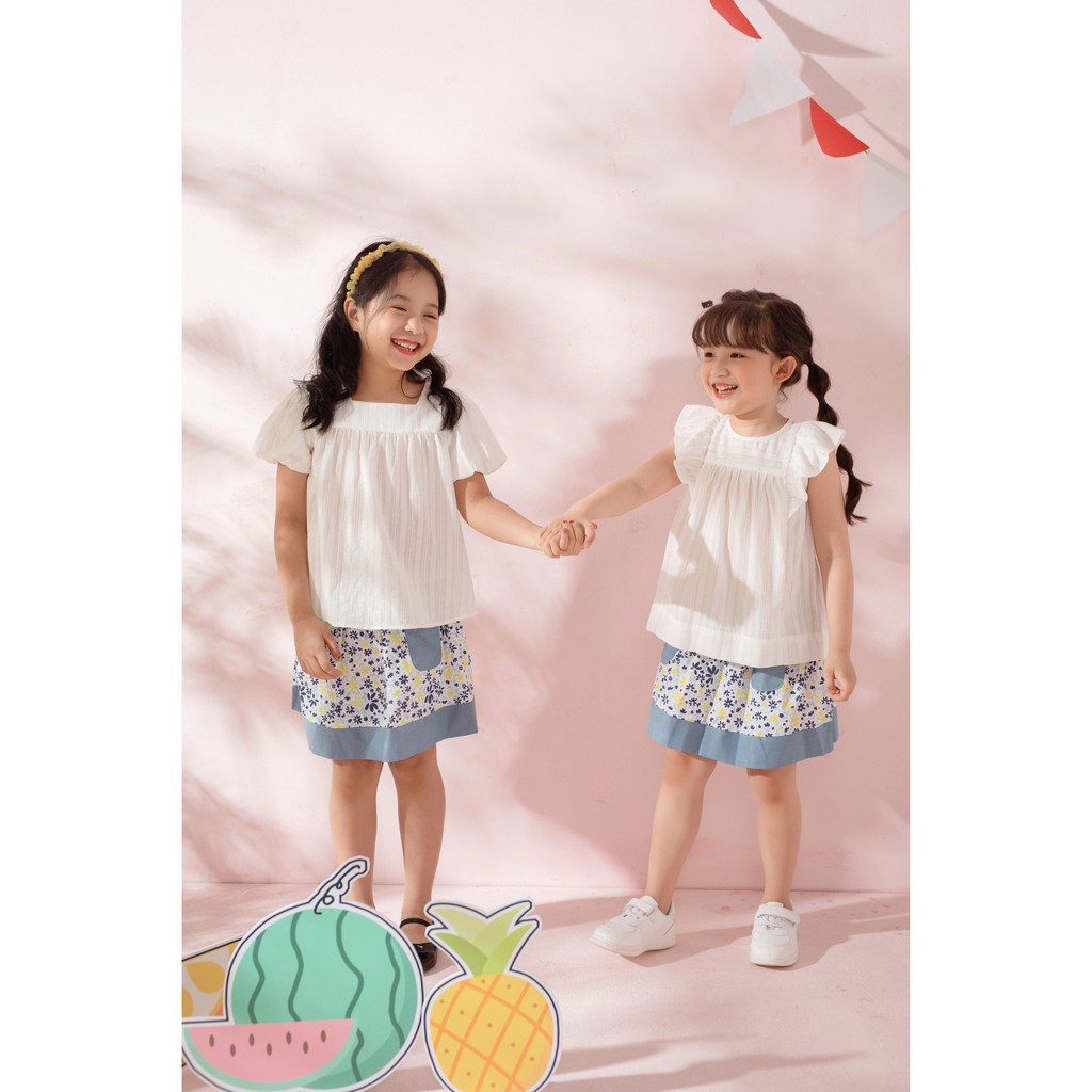 [LITTLE PINK] MELODY SKIRT - Chân váy hoa đáp denim bé gái