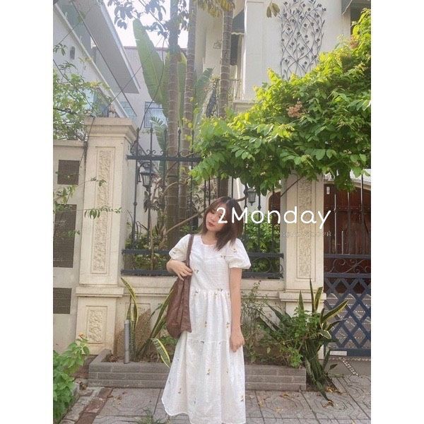 [Ảnh thật/Video] Đầm váy hoa cúc vàng tay bồng lụa hàn mềm mịn xinh