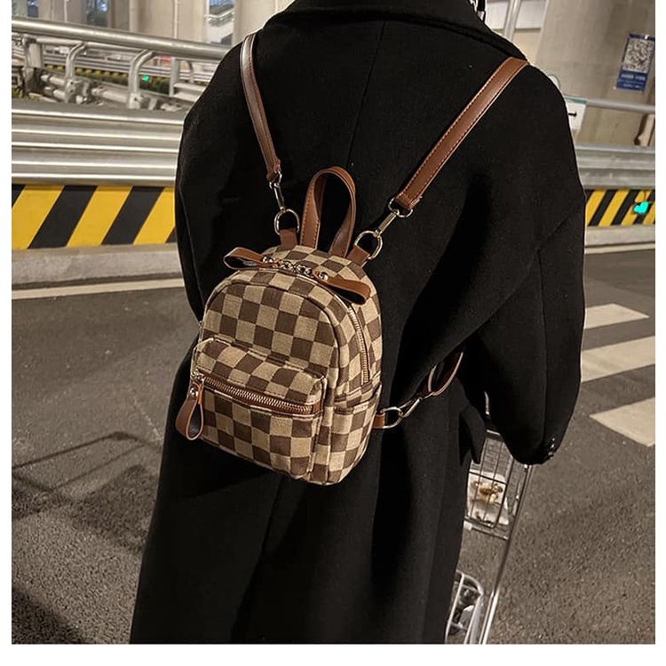 Balo mini nữ thời trang kẻ caro phong cách Hàn Quốc đi học đi chơi