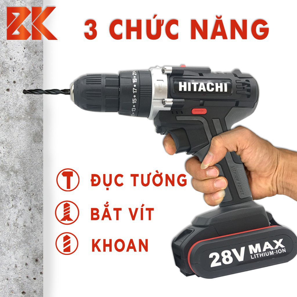 Máy Khoan Pin Hitachi 3 Chức Năng - Khoan Bê Tông - Bắt Vít - Hitachi 28V