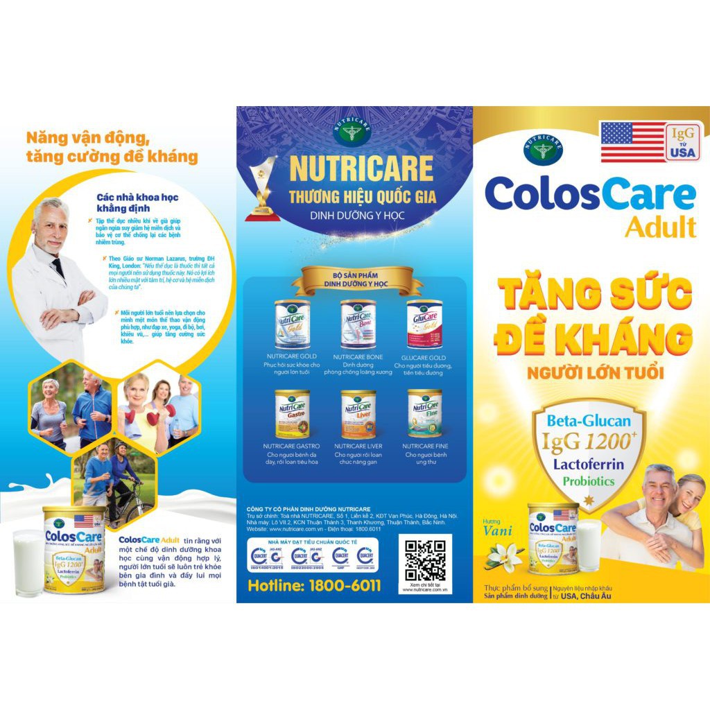 Sữa Dinh Dưỡng ColosCare Adult IgG 1200+ Tăng Đề Kháng Cho Người Lớn Tuổi Lon 800 Gram