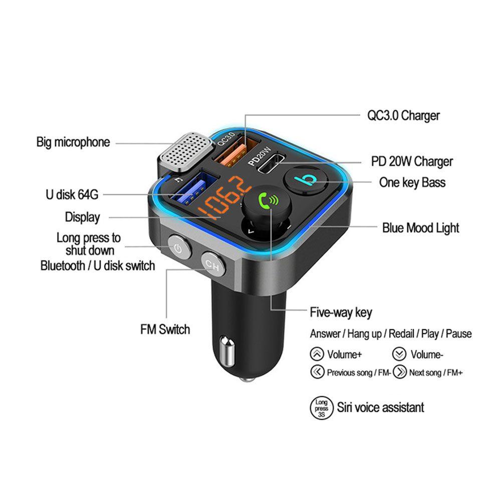 Cục Sạc Nhanh Không Dây Kiêm Máy Nghe Nhạc MP3 Cổng Sạc USB Cho Xe Hơi