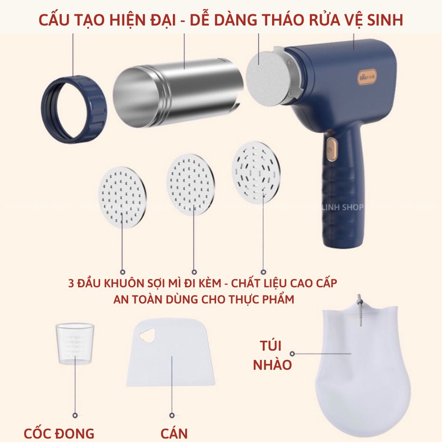 Máy Làm Mì Tươi Bear VM BM150 Máy Cầm Tay Tiện Lợi Chất Liệu Inox 304 Cao Cấp - Hàng Chính Hãng