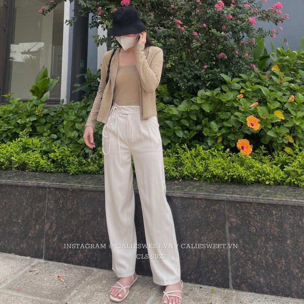 Quần vải ống rộng thắt dây eo Caliesweet quần ống rộng nữ chất tuyết mưa mịn siêu xinh