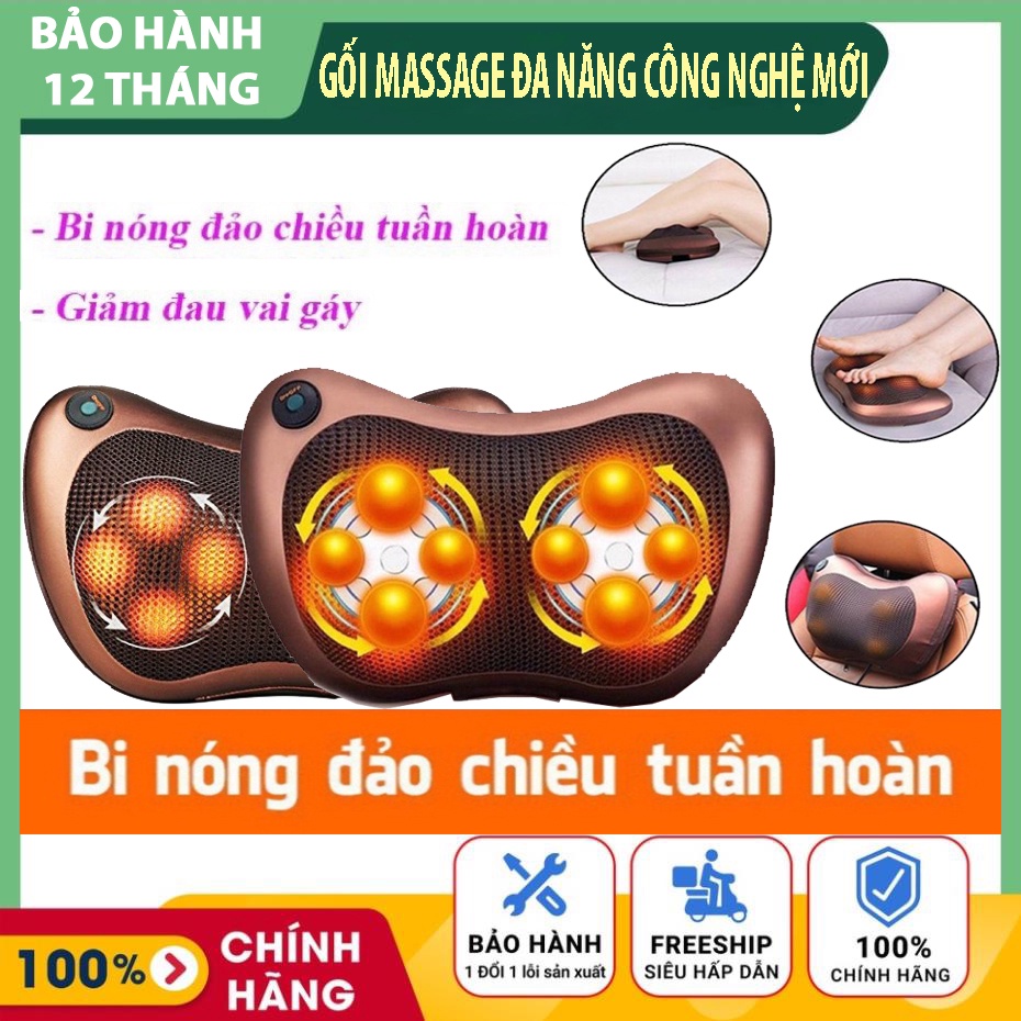[MẪU MỚI] Gối Massage Hồng Ngoại 8 Bi 2 Chiều Cao Cấp - Máy, Gối Mát Xa Cổ Vai Gáy Chính Hãng Công Nghệ Nhật Bản