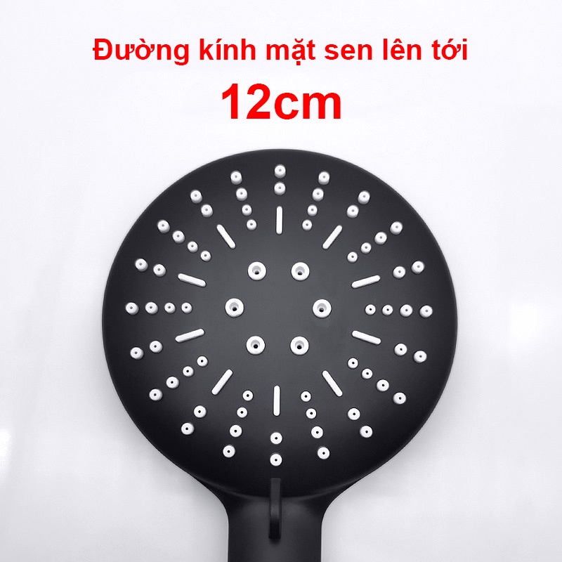 Vòi hoa sen nóng lạnh, bát sen mặt to 12cm nhựa ABS Màu Đen mặt xoay 3 chế độ nước- Dùng thay thế tay sen của bộ sen cây