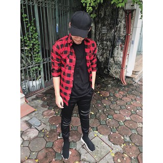 Áo Flannel Sơ Mi Caro Đỏ Đen
