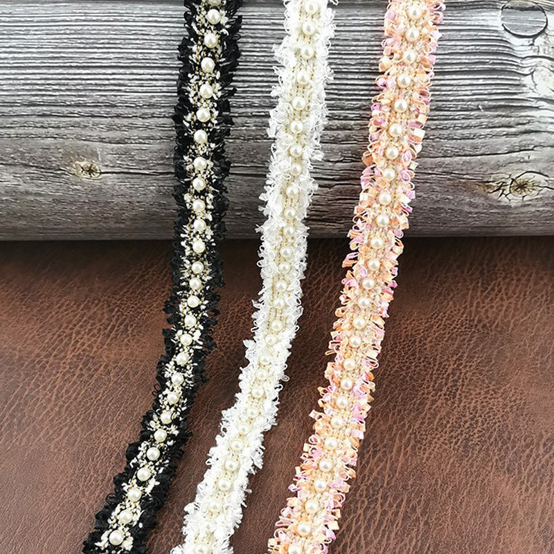 Dây ruy băng lưới đính ngọc trai giả dài 1 yard dùng làm kẹp tóc/trang trí đồ thủ công tại nhà