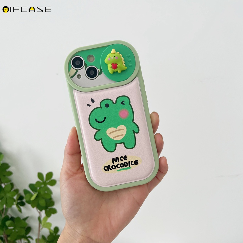 Ốp Điện Thoại Da Mềm Chống Sốc Có Nắp Trượt Bảo Vệ Camera In Hình Khủng Long 3D Cho iPhone 14 Plus 14 Pro Max