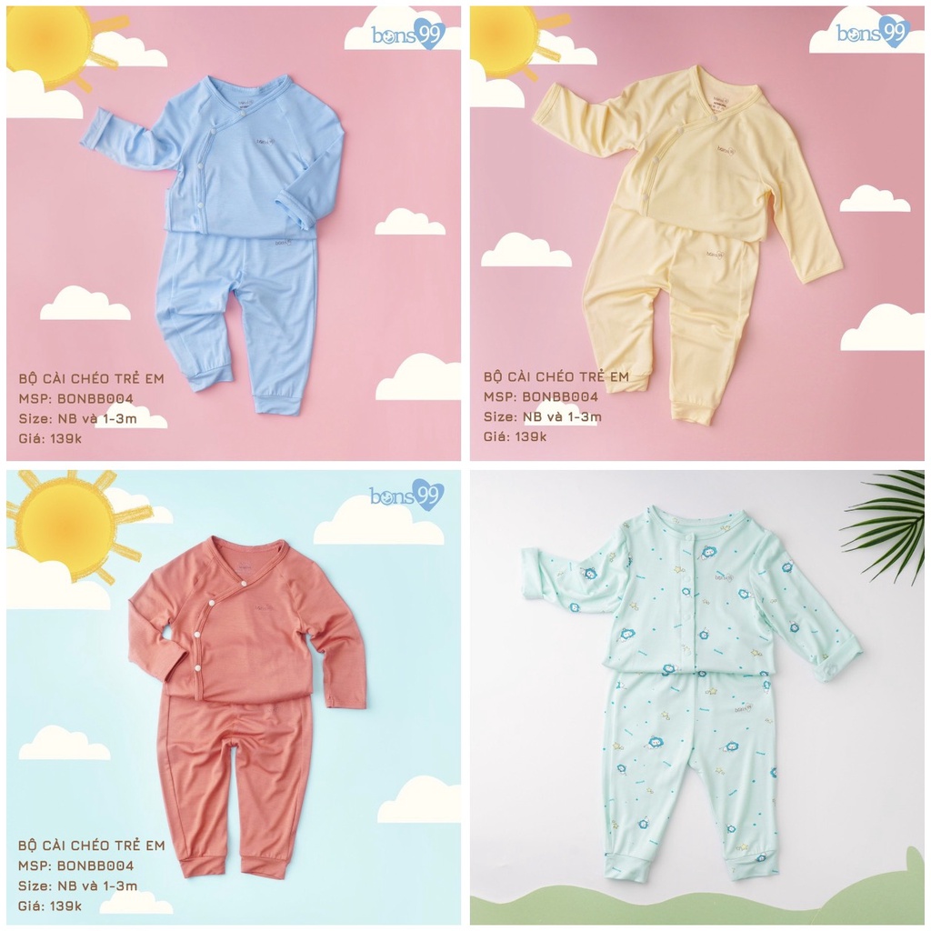 Bộ cài giữa dài tay sơ sinh họa tiết Bons99 cho bé