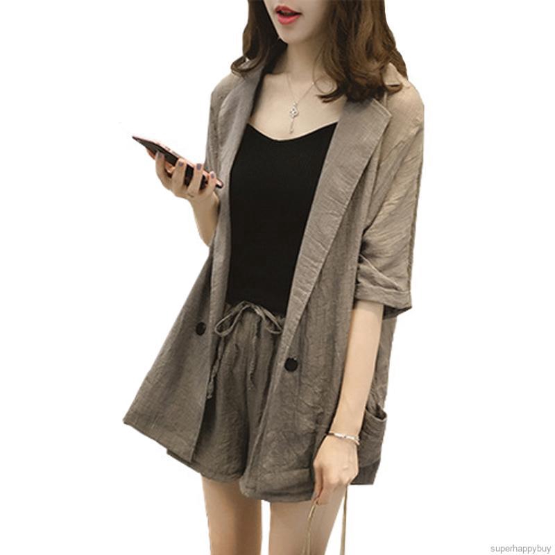 Set áo khoác Blazer dáng rộng + quần short phong cách công sở cho phái nữ