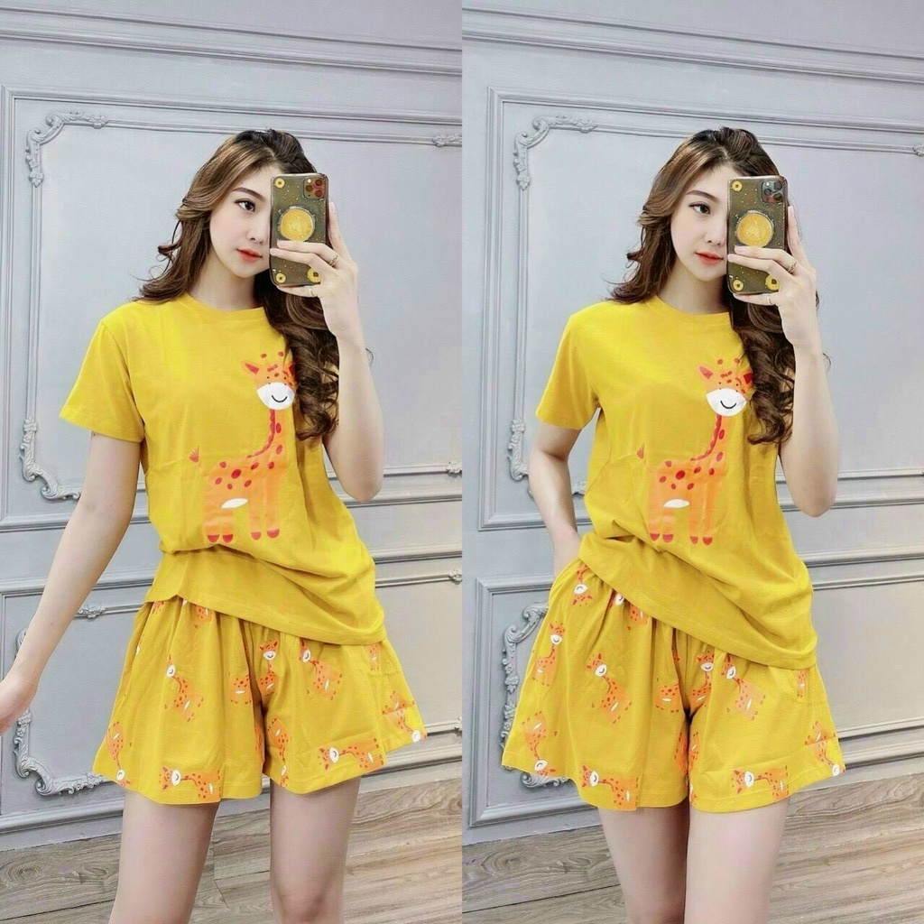 Sét Bộ Thun Áo Thun Tay Ngắn In Hưu Cao Cổ Phối Quần Short Ngắn Thể Thao TTSLA0703