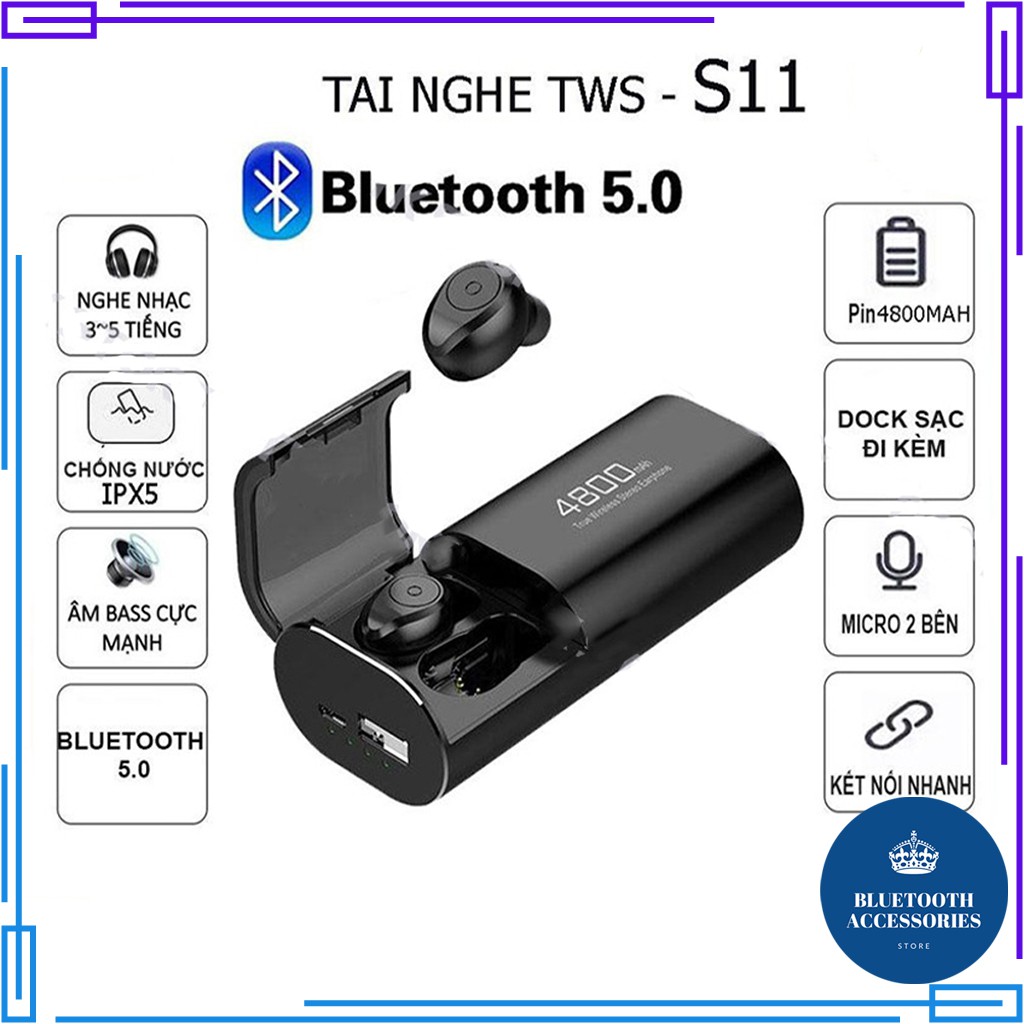 Tai Nghe Bluetooth, Tai Nghe Không Dây Chính Hãng Amoi S11 Siêu Cách Âm Chống Ồn - Kèm Sạc Dự Phòng 4800mAh