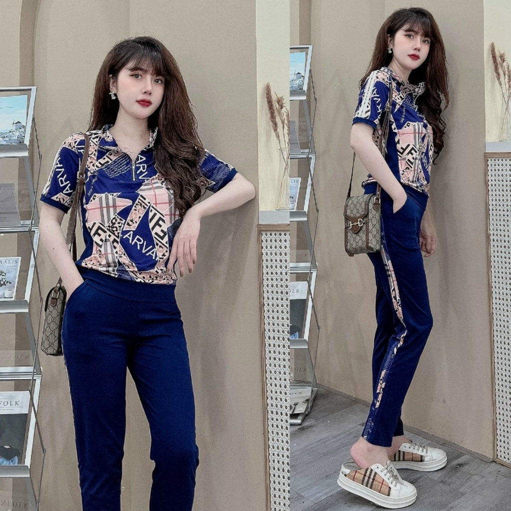 Đồ Bộ Dài Khóa Kéo Áo Thun Lạnh In 3D Quần Thun Cotton Chạy Sọc Thể Thao MS070