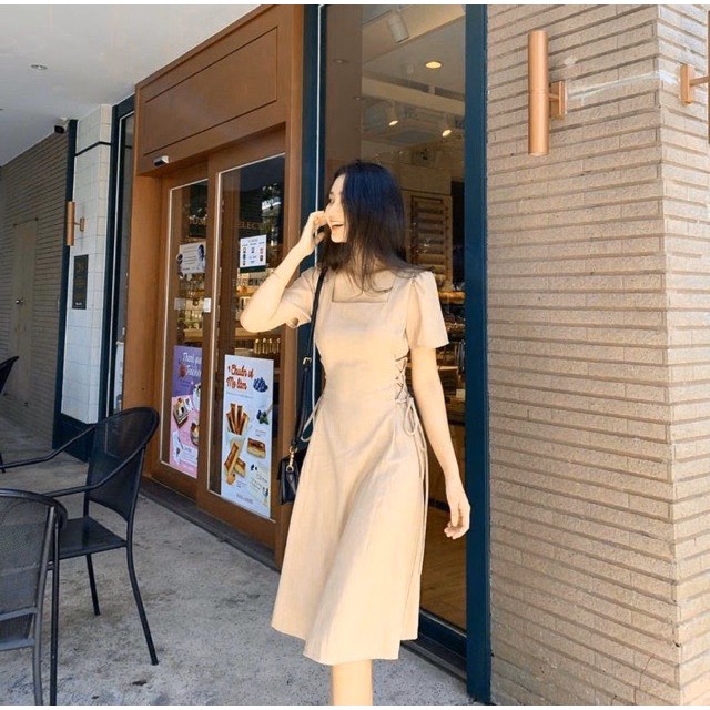 Đầm maxi dài xòe 2 lớp cổ vuông đan dây rút điều chỉnh eo tôn dáng - Alita Dress(Có Ảnh Thật) | BigBuy360 - bigbuy360.vn