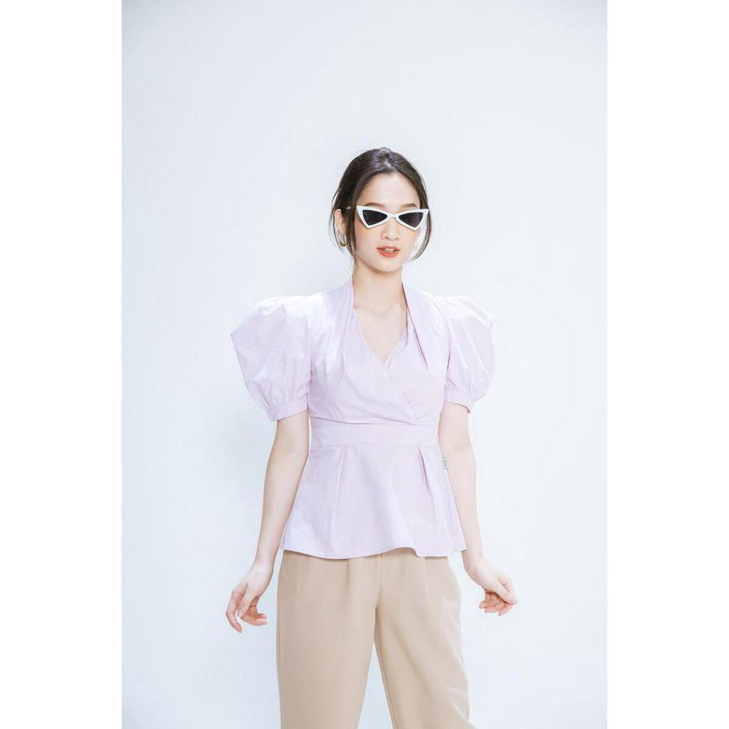 Áo peplum cổ V đắp tà