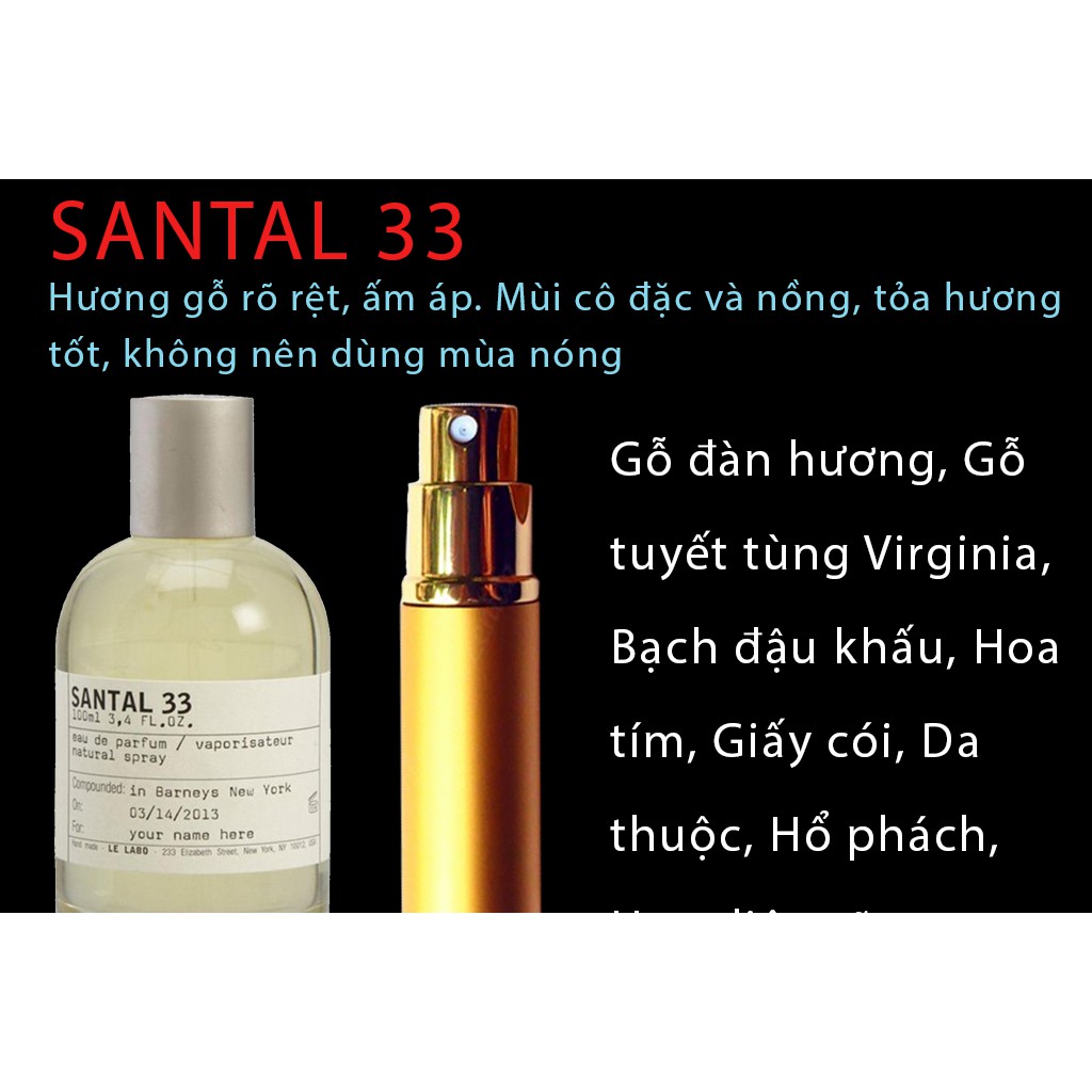 [Mẫu thử mini] Nước hoa Le Labo Santal 33 (đàn hương, tuyết tùng, bạch đậu khấu, giấy cói, hổ phách) | Thế Giới Skin Care