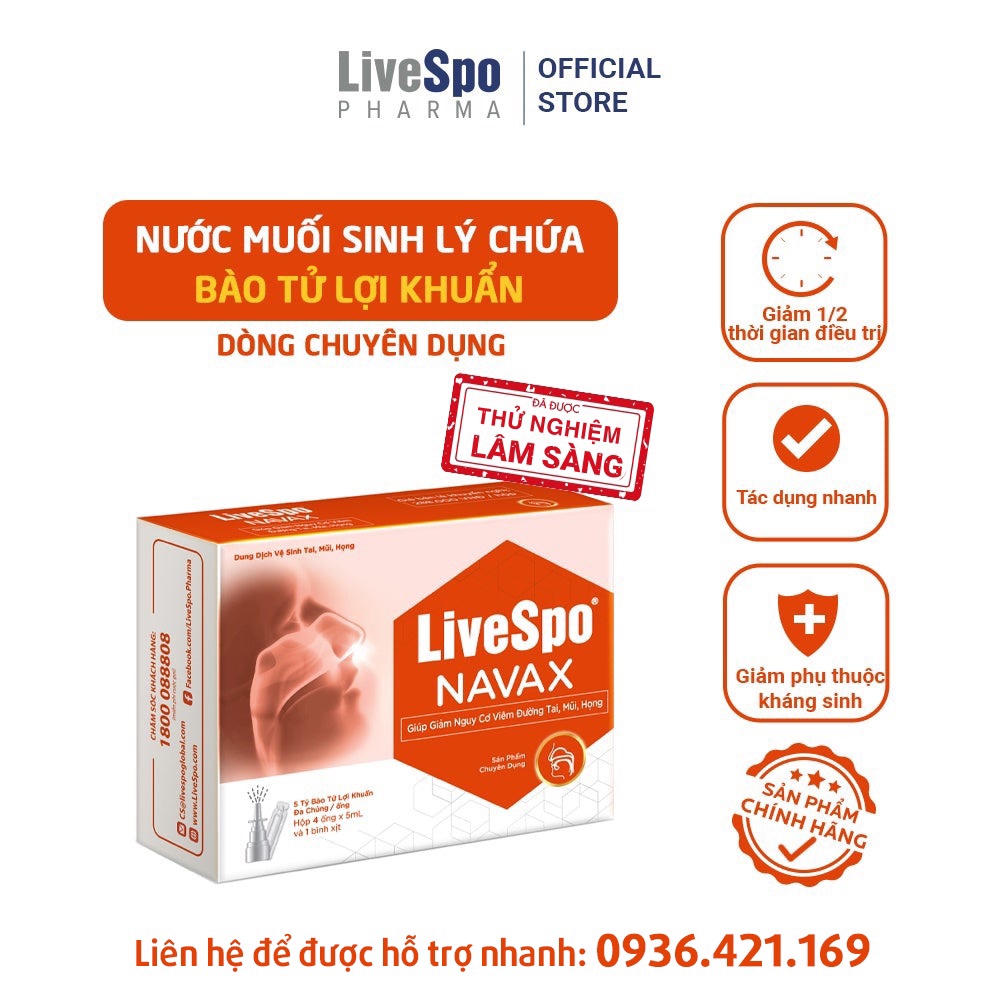 Xịt mũi Livespo Navax chuyên dụng - Bảo vệ hô hấp F1, giúp F0 giảm nghẹt mũi, mất mùi 4 ống x 5ml