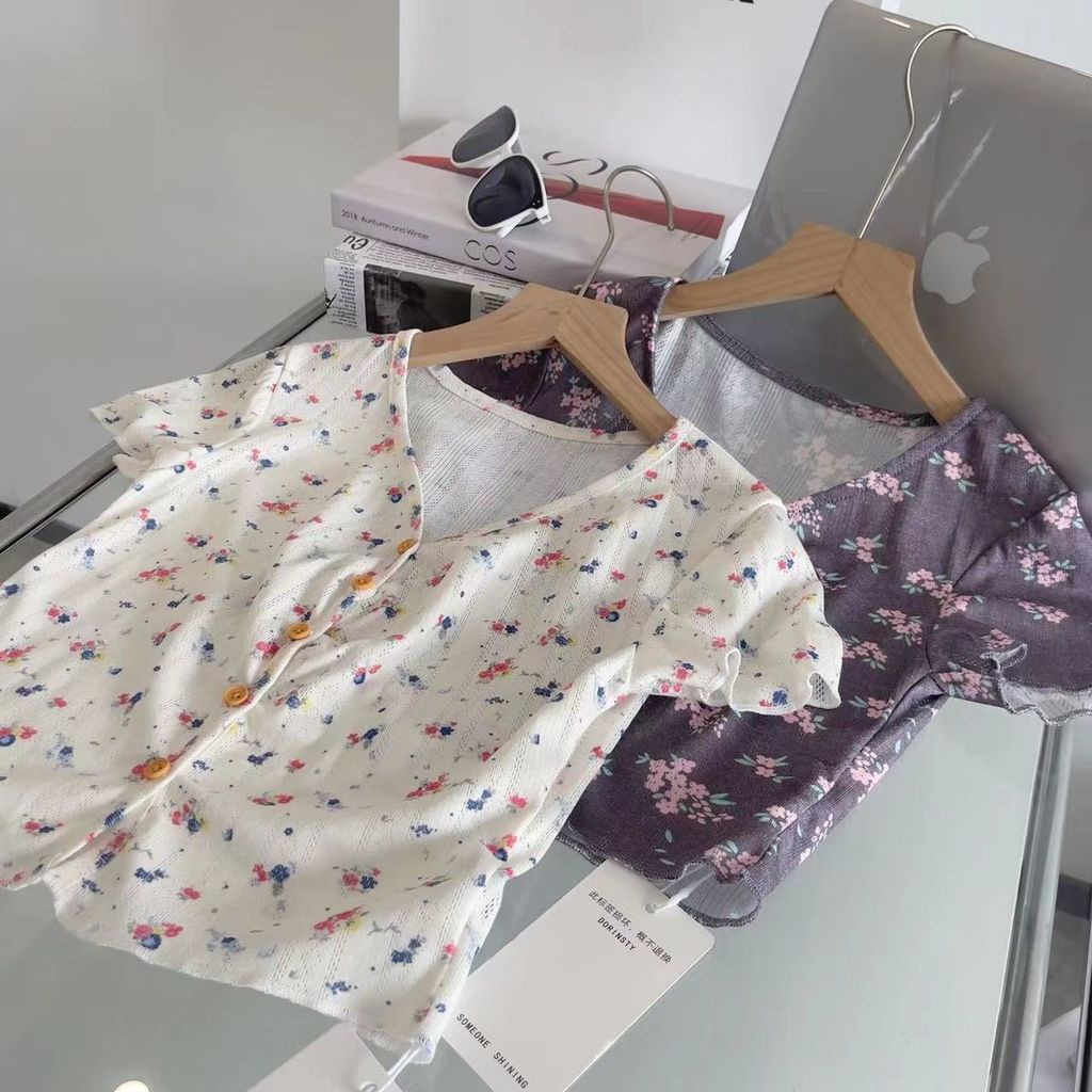 Áo Cardigan Tay Ngắn Dáng Ôm In Họa Tiết Hoa Nhỏ Xinh Xắn Thời Trang Mùa Hè Cho Nữ