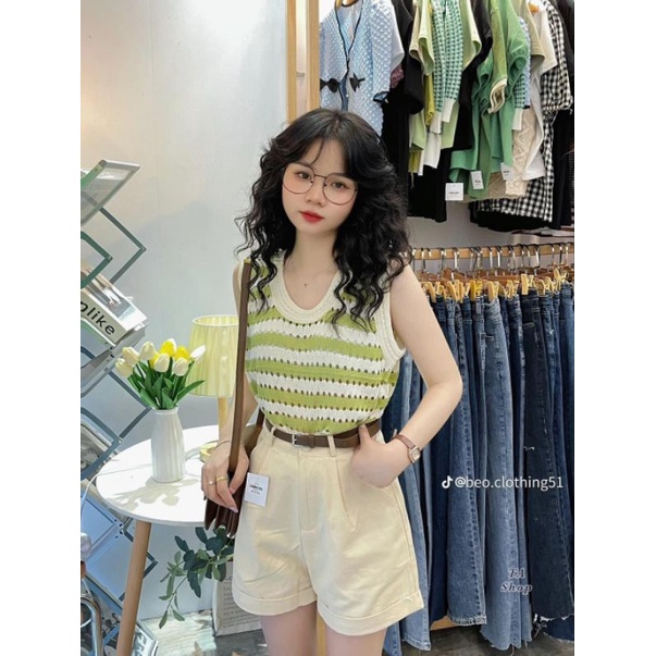 Áo len lưới kẻ viền hàng QC