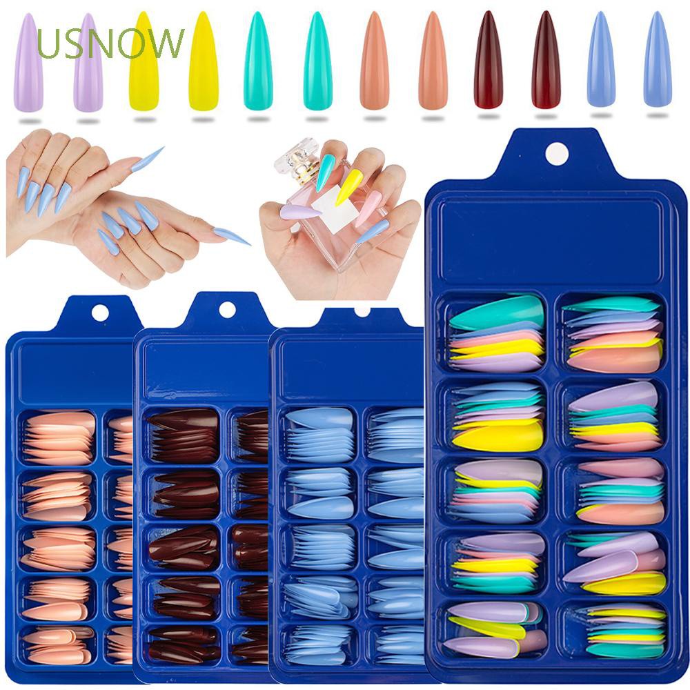 [Hàng mới về] Set 100 Móng Tay Giả Bằng Acrylic Nhiều Màu Sắc Dùng Để Trang Trí Diy