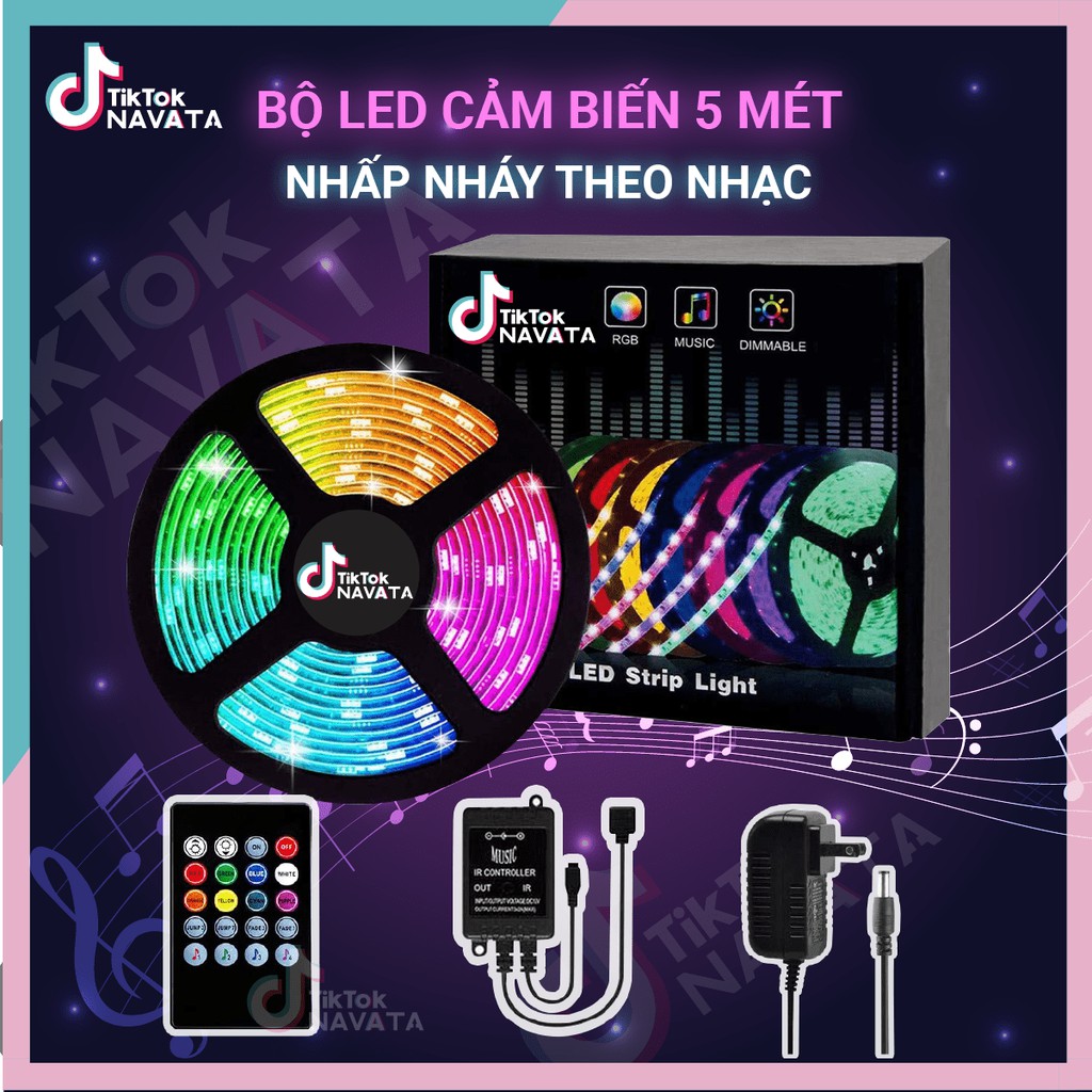 Đèn Led RGB Cảm biến Nhạc 5m, đèn trang trí nháy theo nhạc