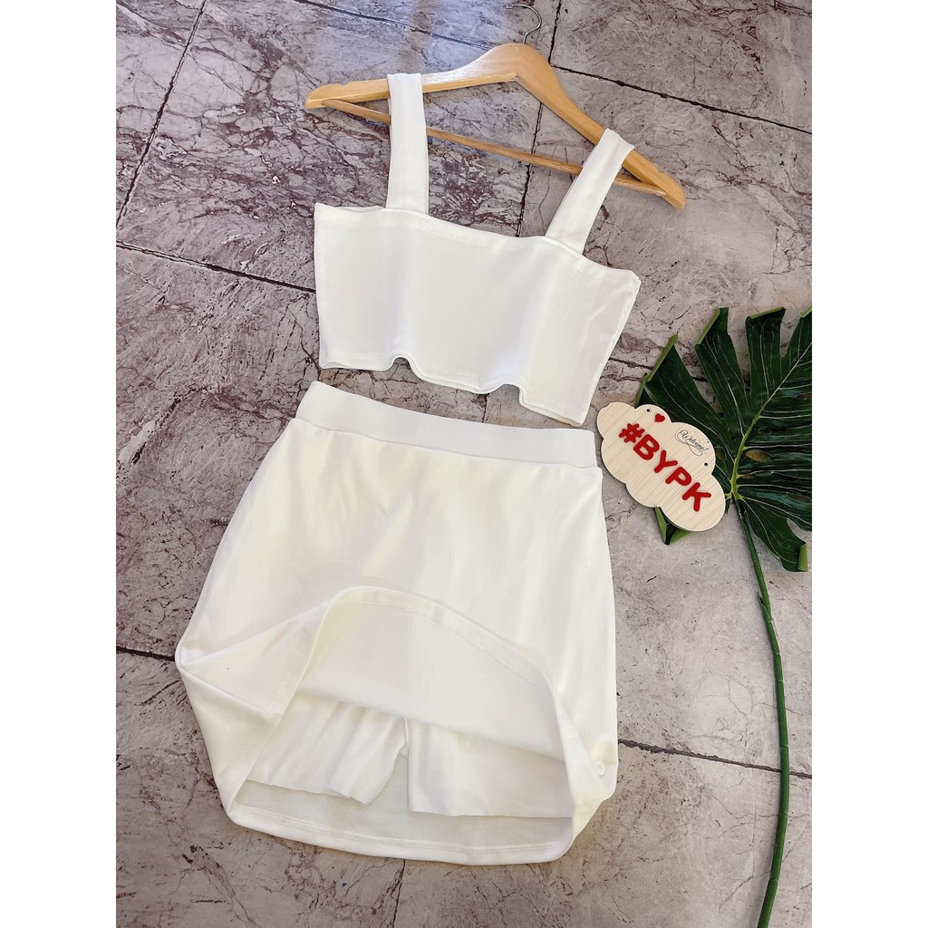 Set Bộ Đồ Nữ Hàng Xưởng VNXK Áo Thun Croptop và Chân Váy Ôm Body Có Lót Quần mặc Hằng Ngày Đi Dạo Chất Lượng Cao Giá Rẻ