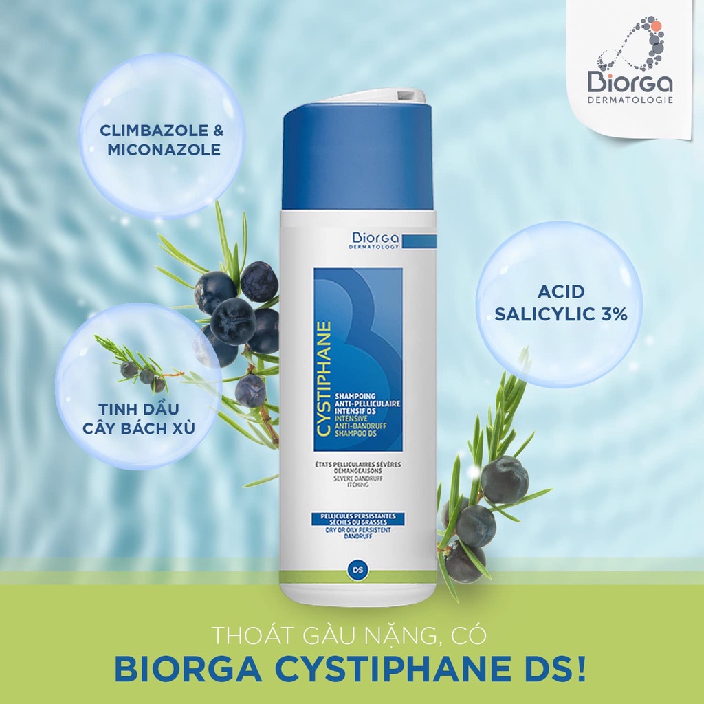 Cystiphane BIORGA Anti Dandruff Shampoo DS 200mL - Dầu Gội Giảm Gàu, Giảm Ngứa, Giúp Tóc Khỏe.