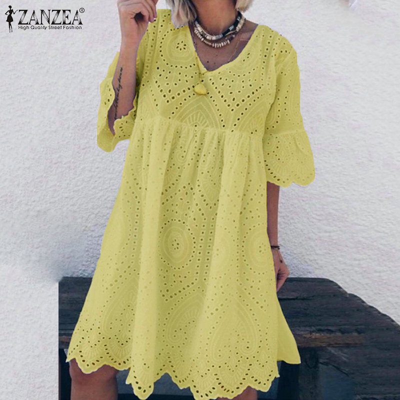 ZANZEA Đầm Thiết Kế Tay Loe Cách Điệu Thời Trang Dành Cho Nữ