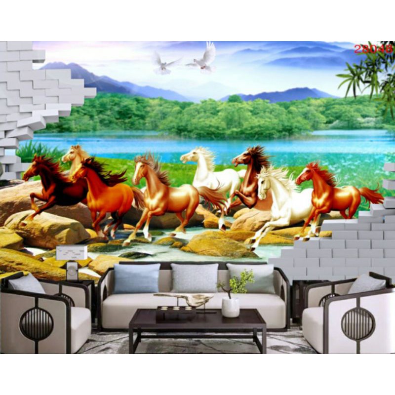 Tranh dán tường 3D mã đáo thành công nhiều mẫu