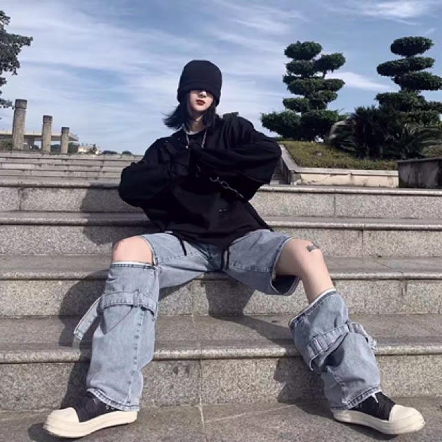 [FORM NAM/NỮ] Quần jeans ống rộng unisex xẻ gối kéo khoá có thể tháo dời oversize Ulzzang siêu chất ❤️