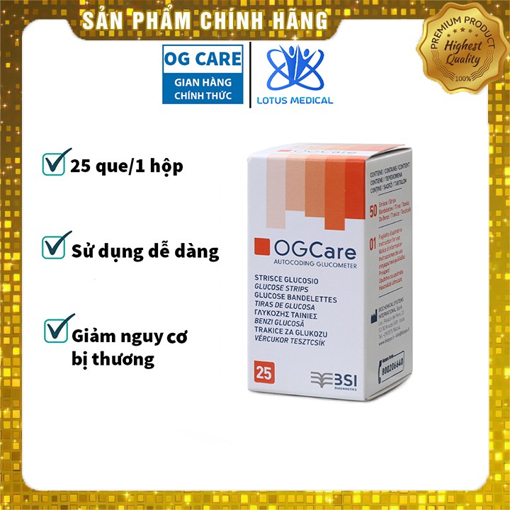 Hộp 25 Que thử đường huyết OGCare - Que thử tiểu đường OGCare