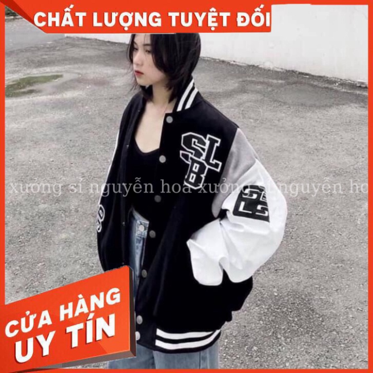 Áo khoác bomber kaki phối tay SLB siêu hot hit kiểu dáng unisex nam nữ mặc được Xưởng Sỉ Nguyễn Hoa - Hàng nhập khẩu