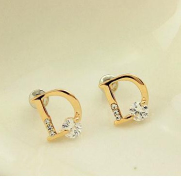 Bông tai chữ D đính đá Zircon thanh lịch cho nữ