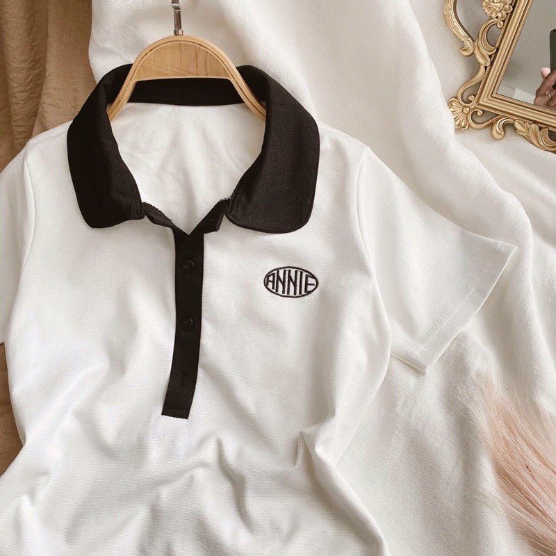 [Mã WAMT1505 giảm 10K đơn 0K] Đầm thun ôm suông trắng cổ polo xanh có thêu logo D3 | BigBuy360 - bigbuy360.vn