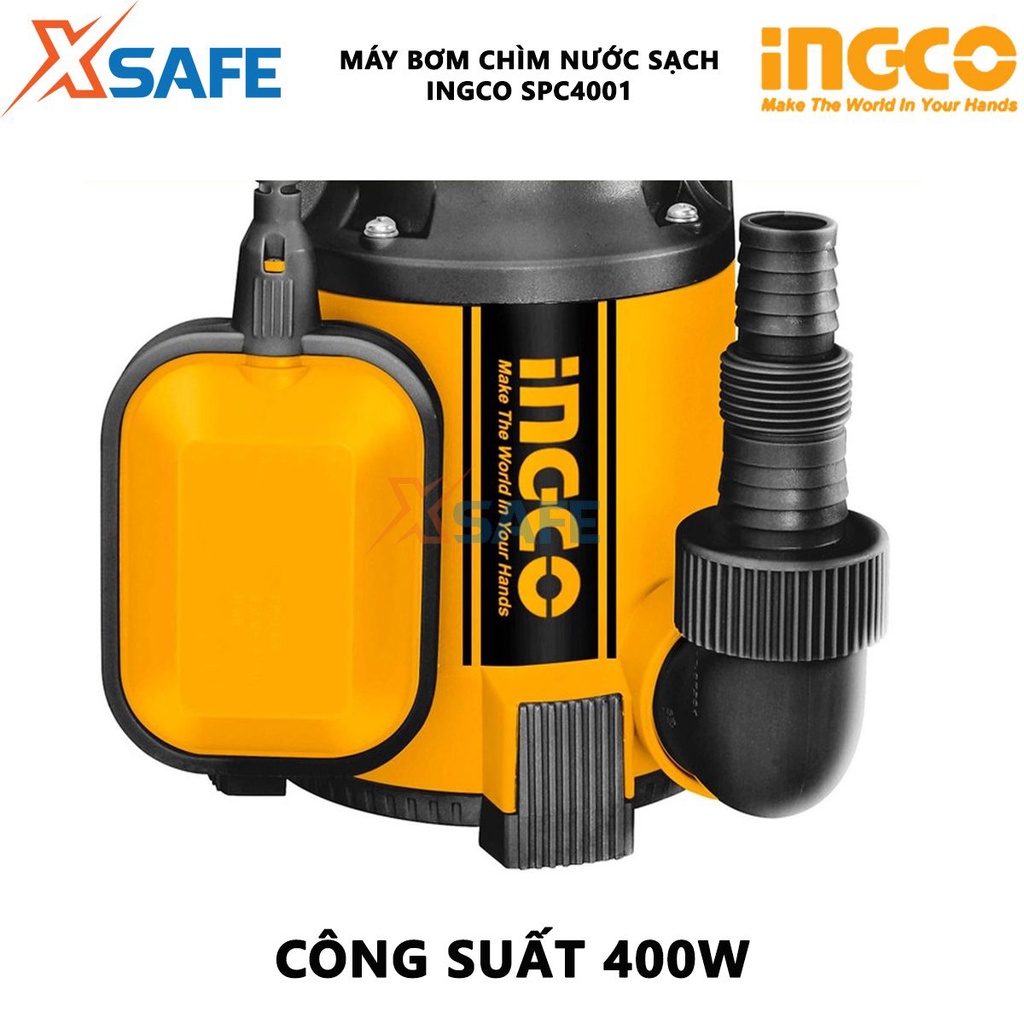 Máy bơm chìm nước sạch INGCO SPC4001 Máy bơm chìm điện áp 220-240V~50Hz, công suất đầu vào 400W, cột áp 8M - Chính hãng