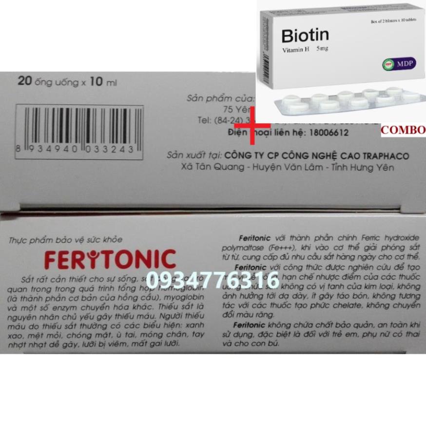 Combo Biotin 5mg+ ✅ FERITONIC - Sản phẩm dành cho người THIẾU MÁU DO SẮT