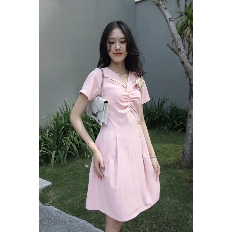 Đầm Liền Tay Ngắn Cổ Chữ V - Váy Cotton thiết kế đính hoa - Hàng Xuất Khẩu | BigBuy360 - bigbuy360.vn