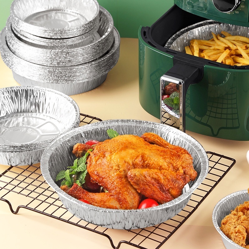 Khay Bằng Lá Nhôm Nhiều Kích Thước Hình Tròn Chống Dầu Dùng Cho Nấu Ăn