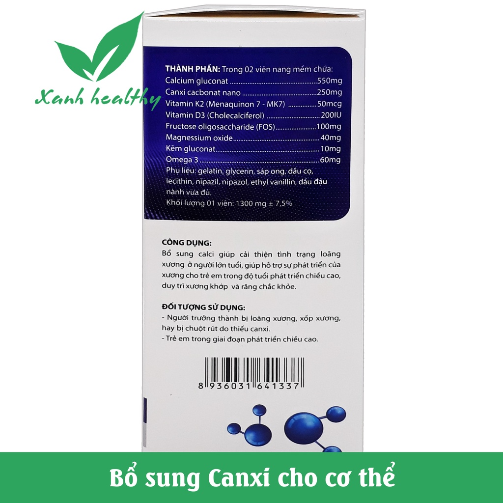 Viên uống bổ sung canxi  CALCI NANO MK7 GOLD kết hợp  vitamin D3, K2 - giúp xương chắc khỏe, phát triển xương