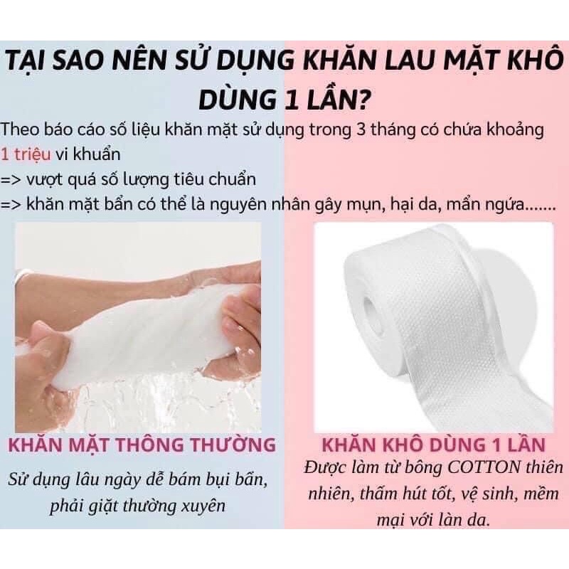 Khăn mặt khô dùng 1 lần lau khô, lau ướt - giấy lau mặt 100% cotton mềm mại