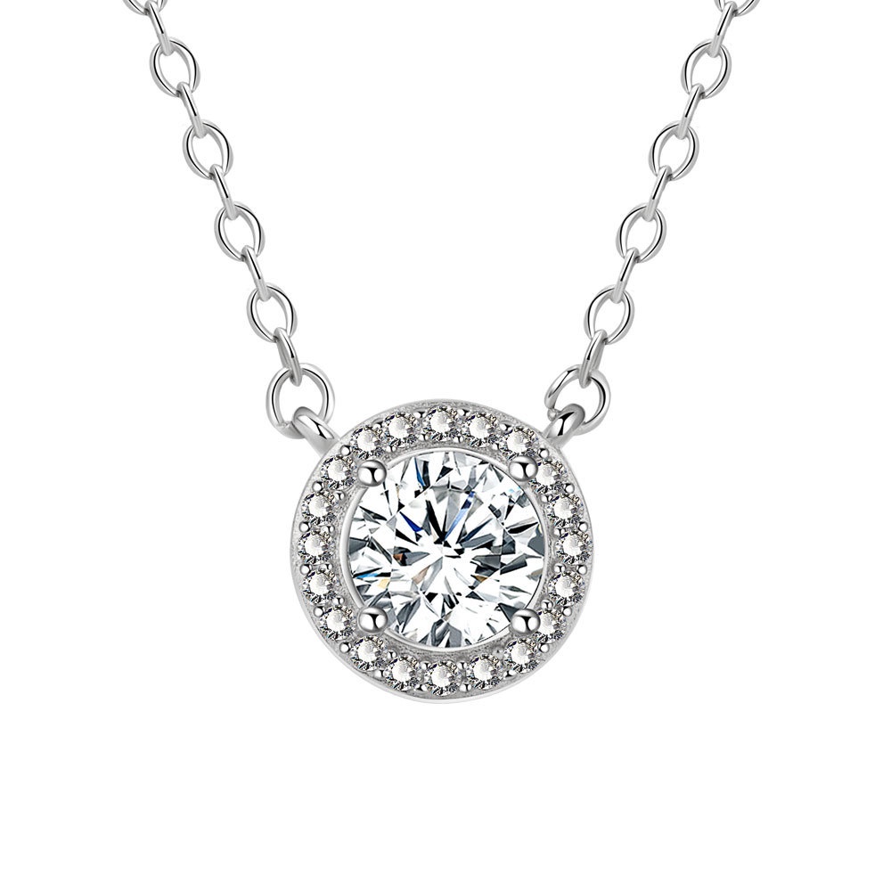 Vòng cổ Mặt Hình Bánh Kem Tròn Dát Đá Quý Nhân Tạo 1 Carat Cho Nữ