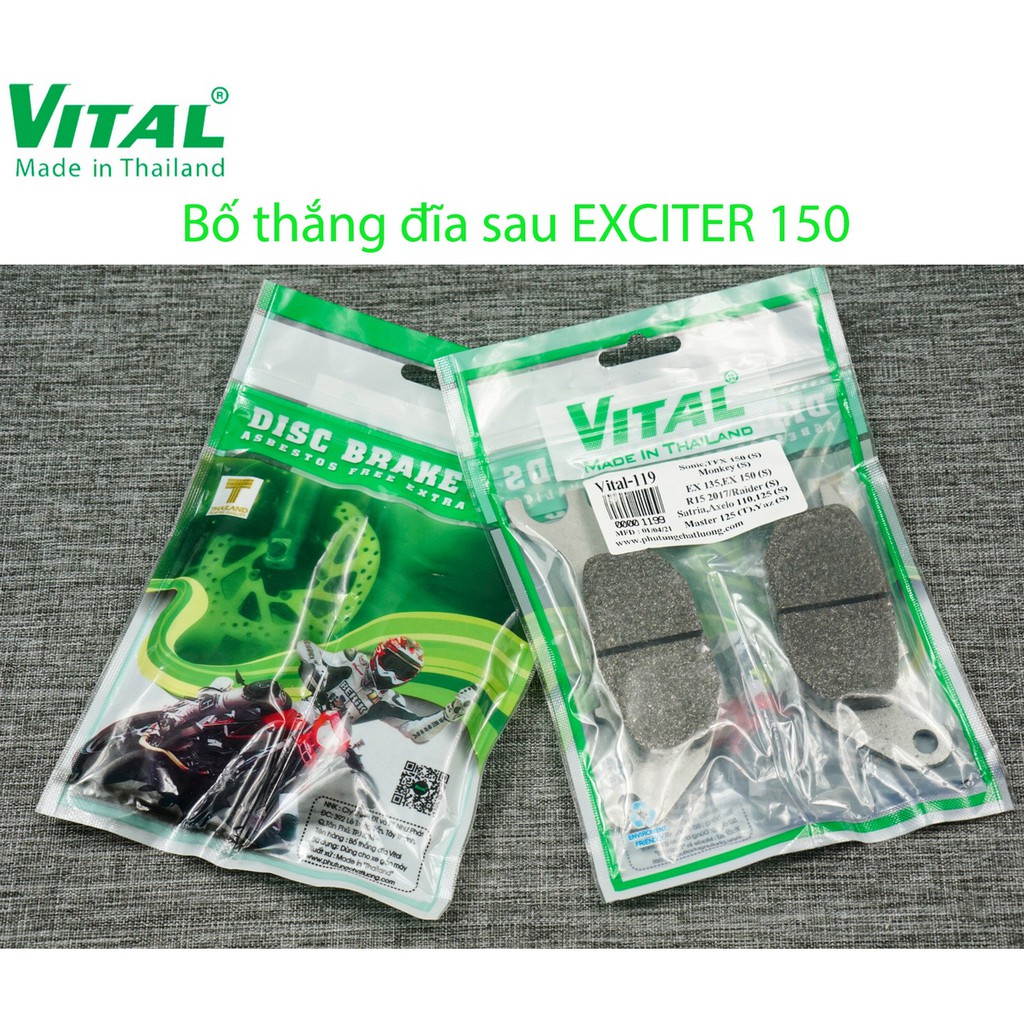 Bố thắng đĩa sau + trước Exciter 150, Exciter 155, Ex 155, Ex150 Raider xăng cơ - má phanh, bo thang dia VITAL