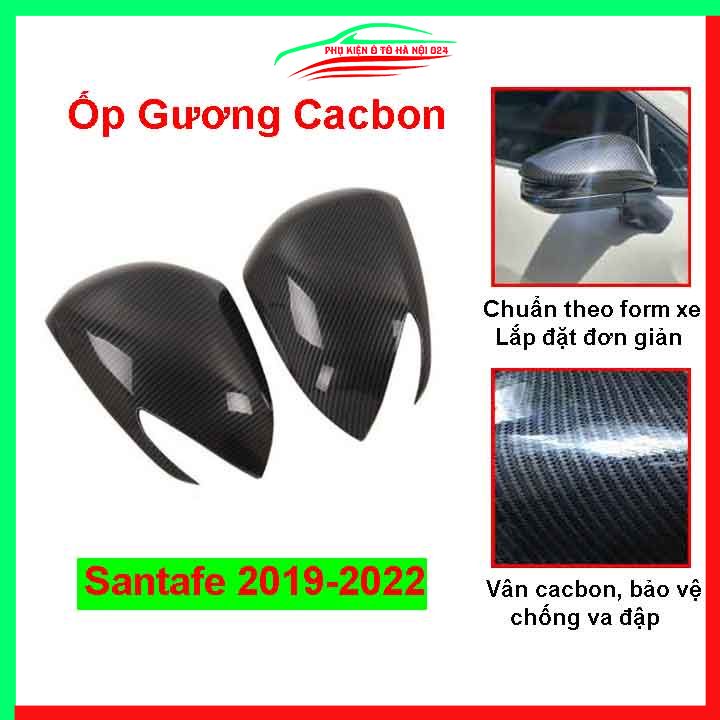 Ốp gương chiếu hậu Santafe 2019 2020 vân Cacbon bảo vệ chống trầy trang trí làm đẹp xe