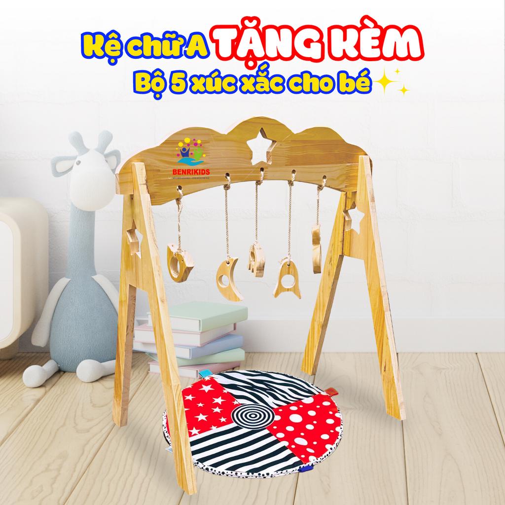 Combo Kệ chữ A Kèm 5 Lục Lạc Treo Nôi, Thảm Kích Thích Thị Giác Cho Bé Sơ Sinh
