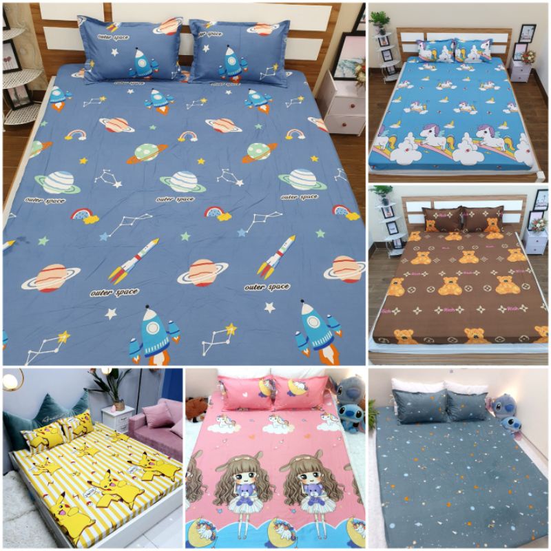 Bộ ga gối drap 1m2 kèm 2 vỏ gối nằm cotton poly